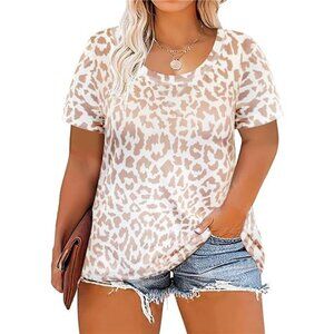 Plus Size Tops for Women Short Sleeve Shirt Summer Star/Leopard/Tie Dye/Flower